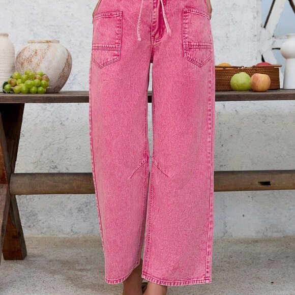 Pink Casual Women's Vacation Low Waist Low Rise Baggy Cropped Pants - Picture 6 of 7